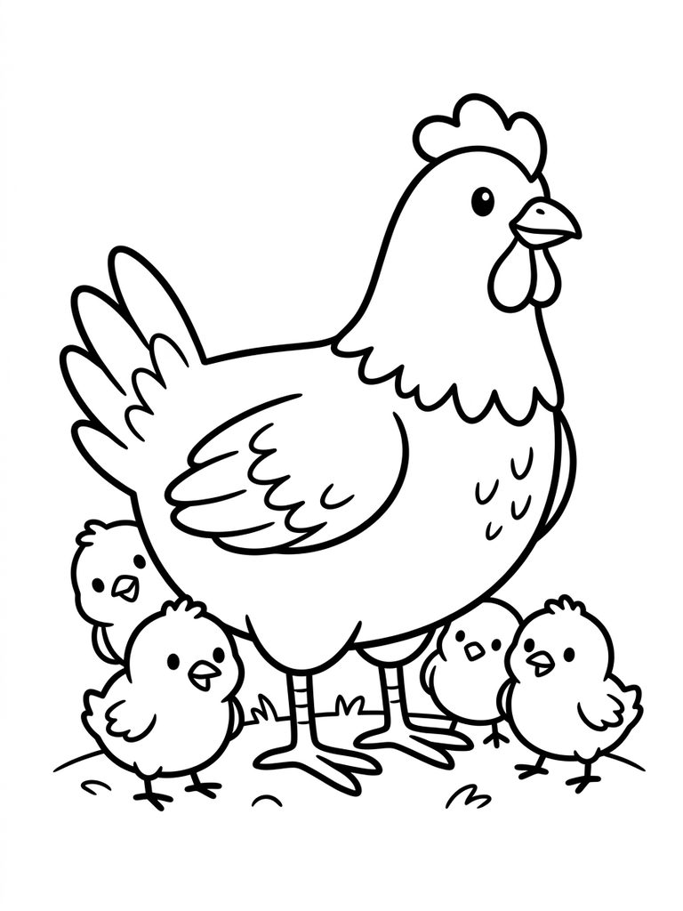 Chicken / Hen With Chicks Coloring Page