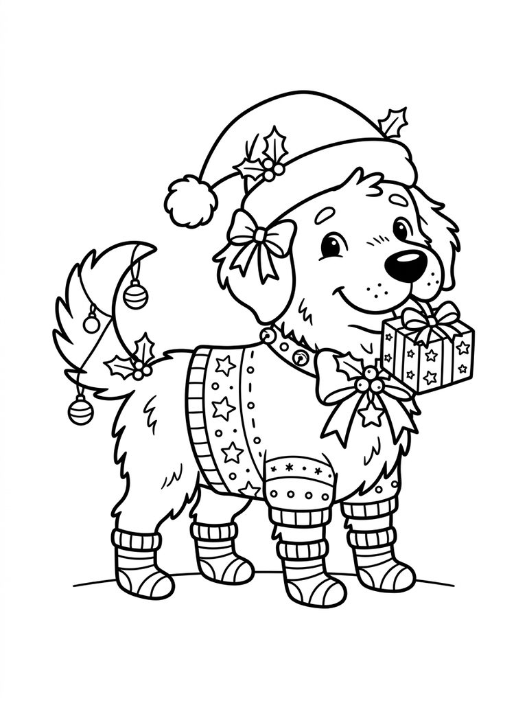 Christmas Dog Coloring Pages