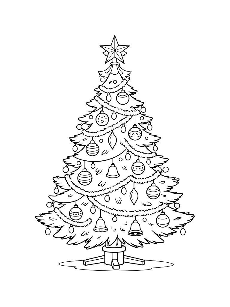 Christmas Tree Decorated With Vintage Ornaments And Tinsel Coloring Page