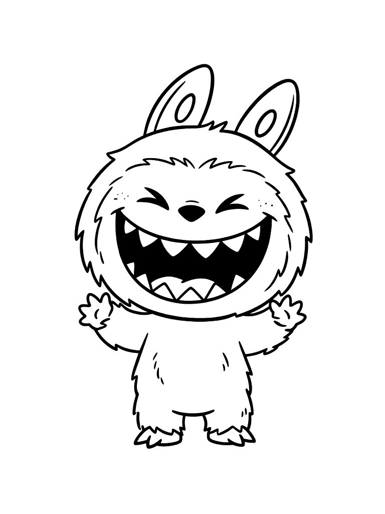 Classic Labubu With Big Toothy Grin Headshot Coloring Page