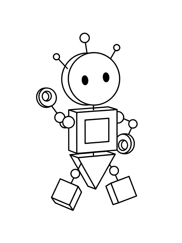 Collection Of Basic Shapes Including Circle Square And Triangle Turned Into A Robot Coloring Page — free printable for kids and adults