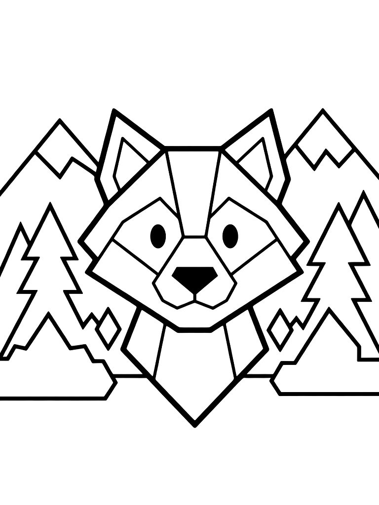 Color By Number Geometric Wolf Head Design With Forest And Mountain Elements Coloring Page — free printable for kids and adults