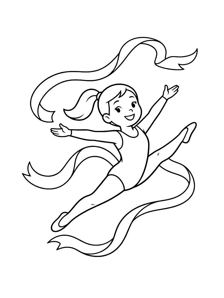 Contemporary Dancer Performing A Leap With Flowing Silk Ribbons Coloring Page