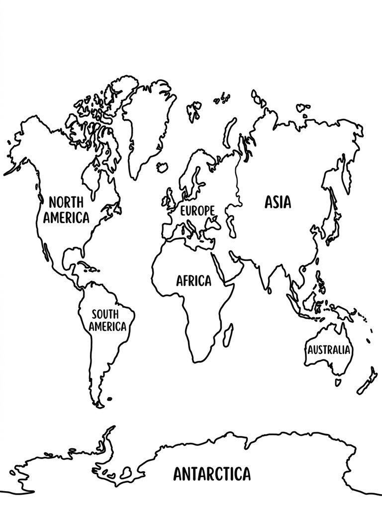 Continent Color Coding Map coloring page — free printable for kids and adults