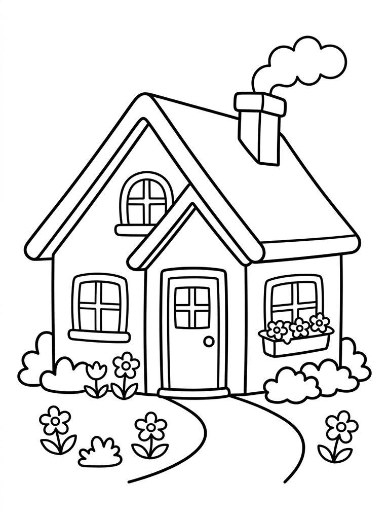 Cozy Cottage Exterior Simple Lines Coloring Page