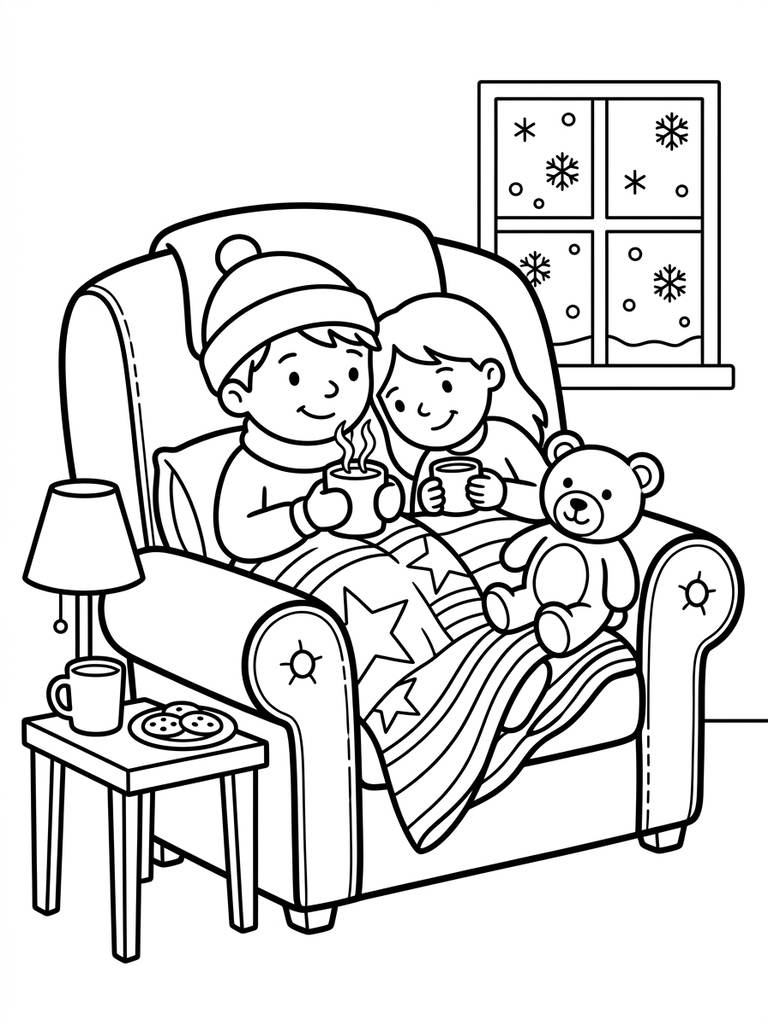 Cozy Hot Cocoa And Blanket Scene Coloring Page