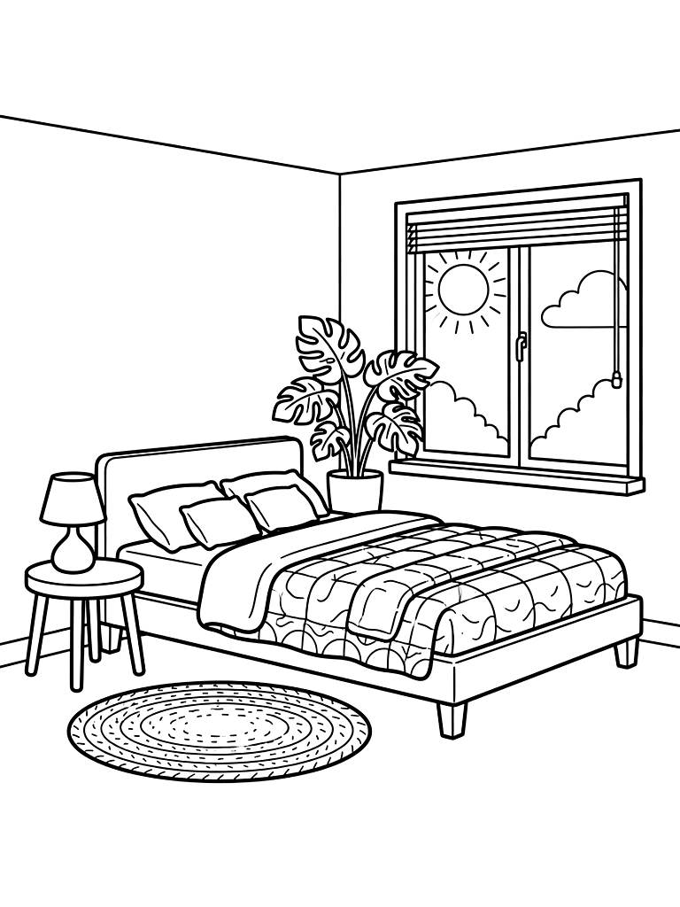 Cozy Minimalist Summer Room Coloring Page