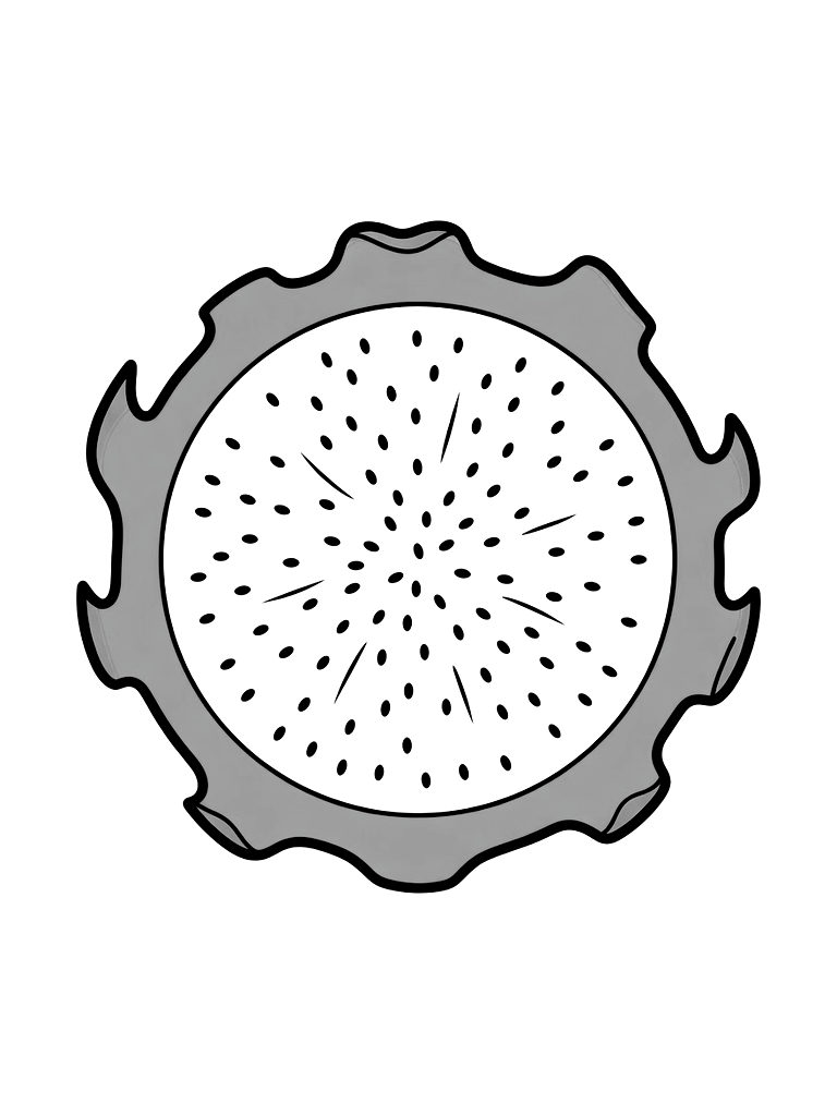 Cross-section Of A Dragon Fruit Showing The Black Seeds And Vibrant Pink Skin Coloring Page