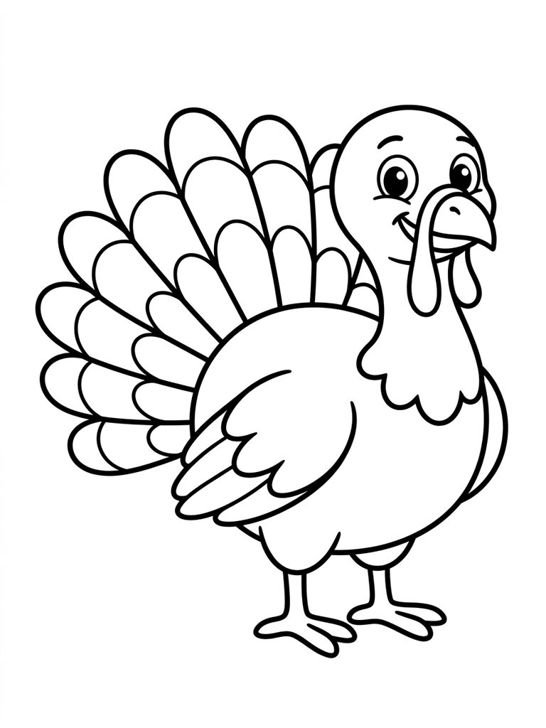 Cute Cartoon Turkey With Colorful Fan-shaped Feathers Coloring Page
