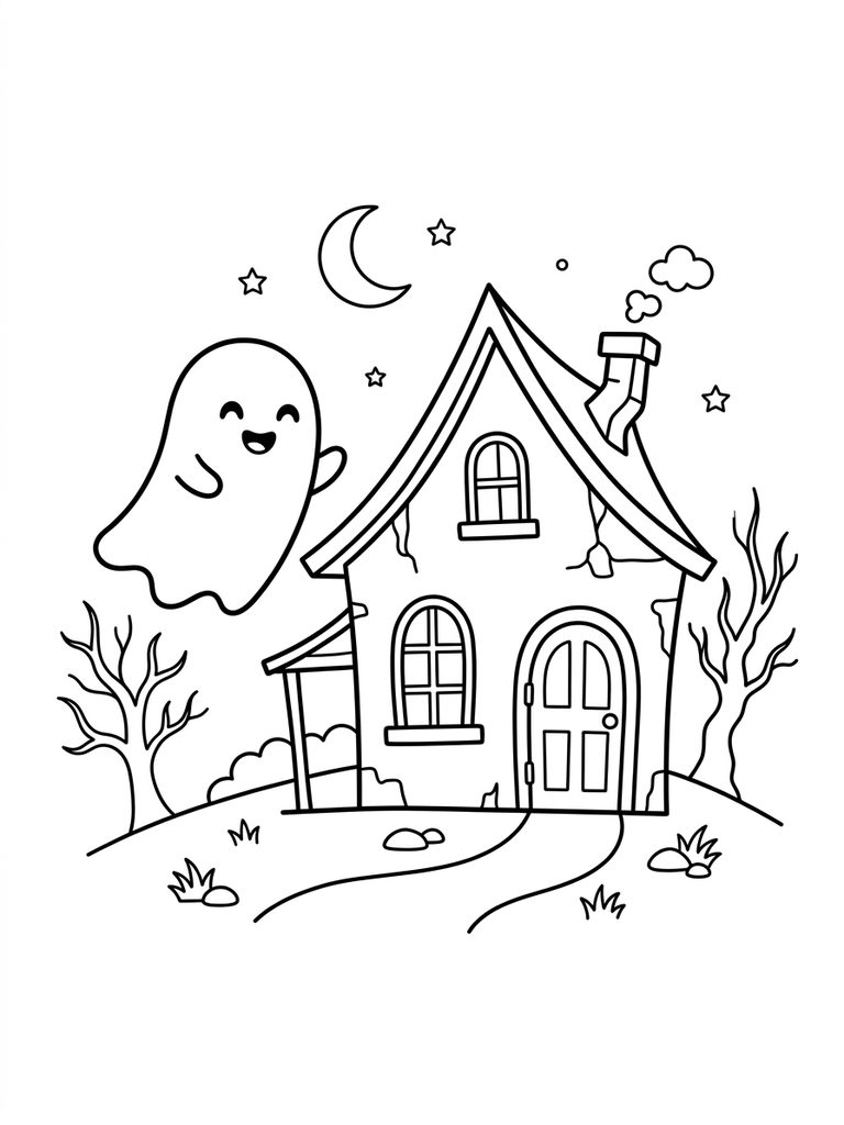 Cute Ghost / Haunted House Coloring Page
