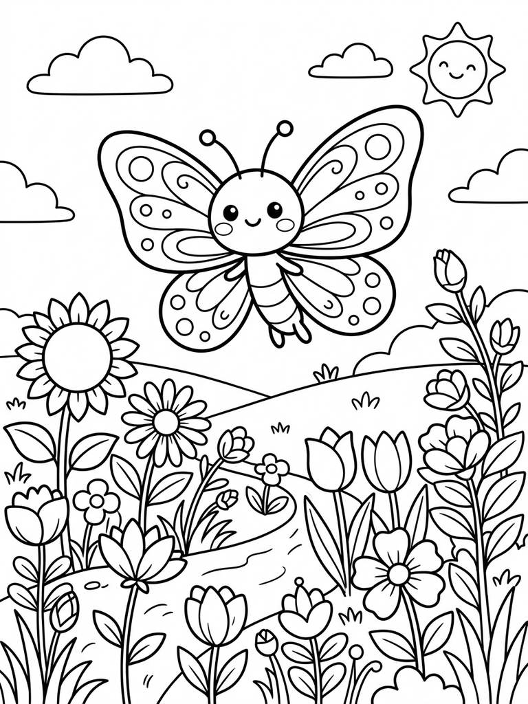 Cute Kawaii Butterfly Coloring Page