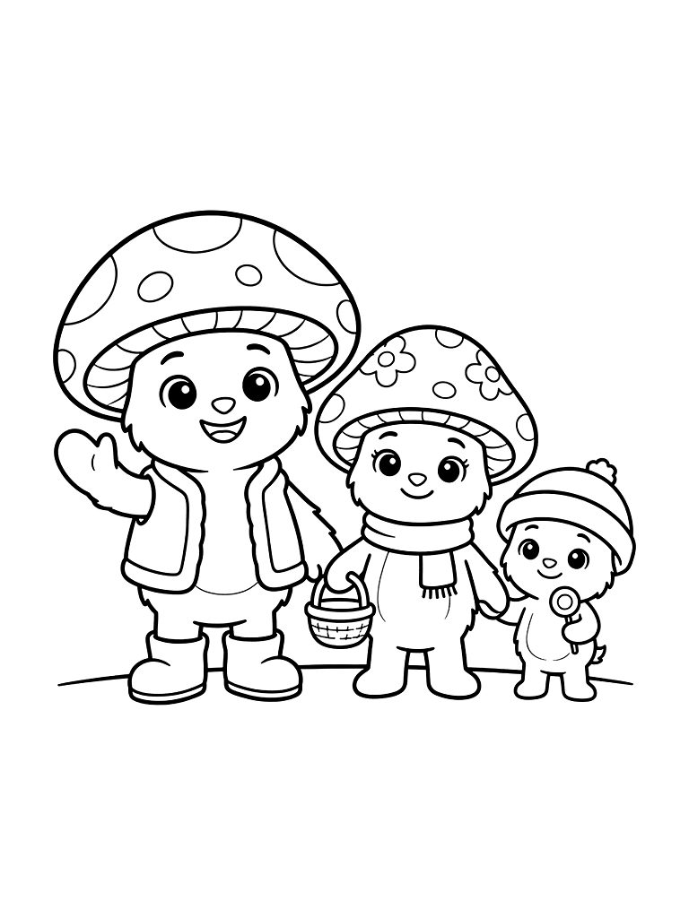 Cute Mushroom Family Coloring Page