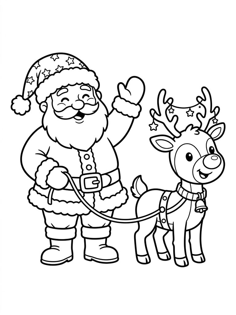 Cute Reindeer / Rudolph With Santa Coloring Page