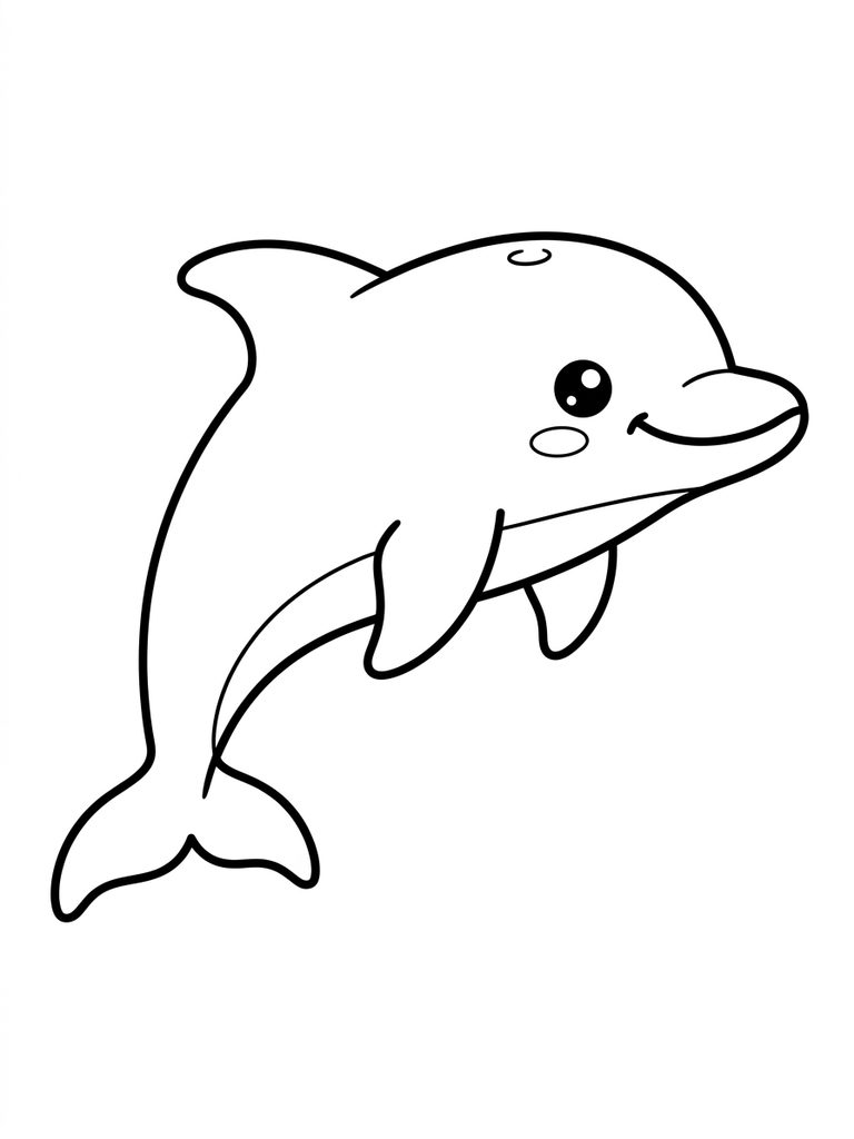 Cute Smiling / Kawaii Dolphin Coloring Page