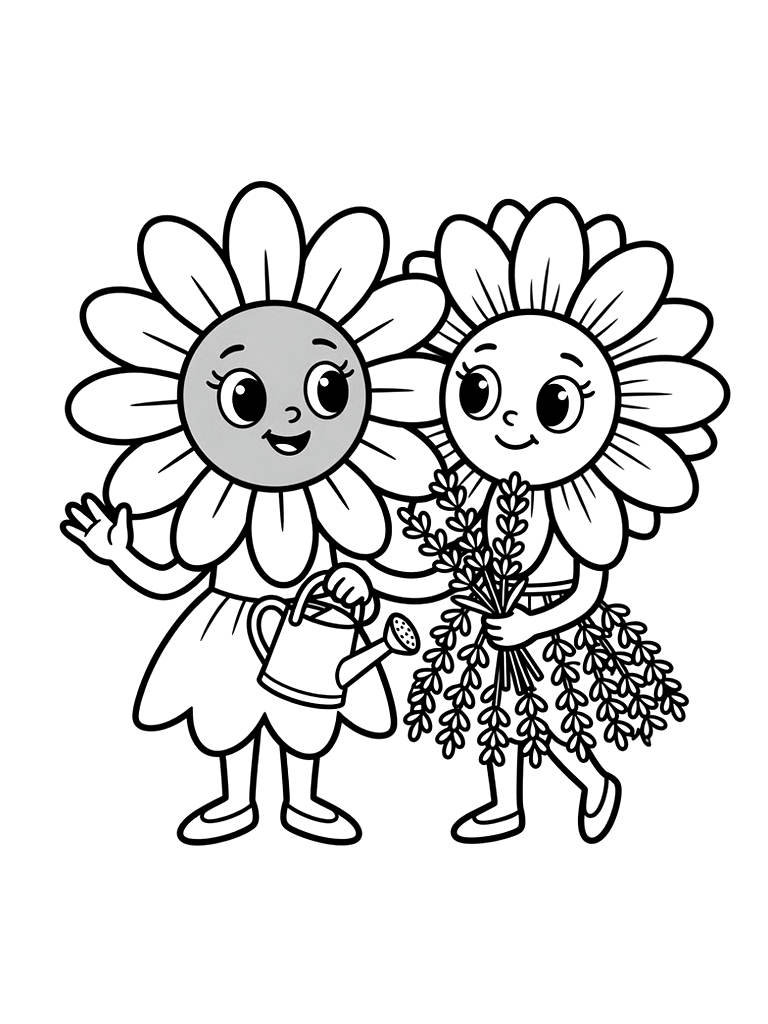 Daisy And Lavender Bunch Coloring Page