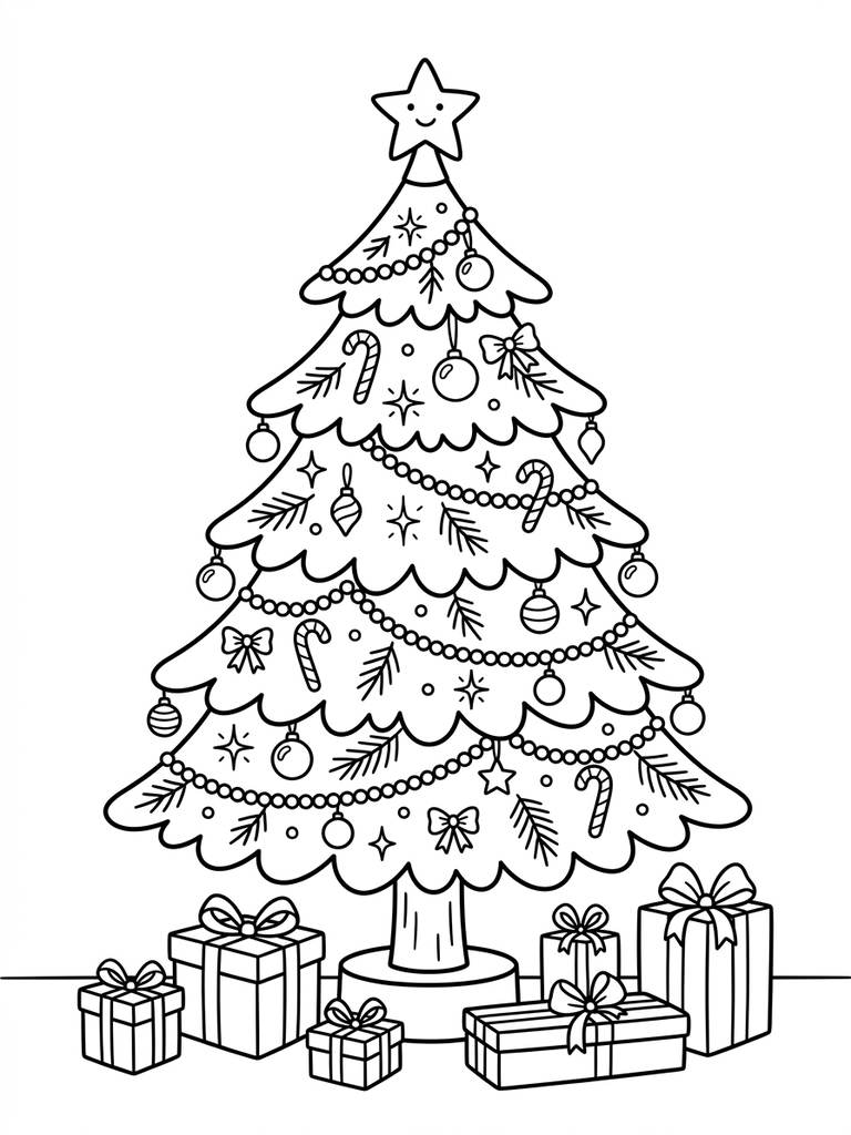 Decorated Christmas Tree With Gifts Coloring Page
