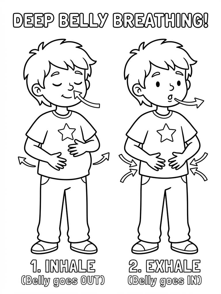 Deep Belly Breathing Illustration Coloring Page