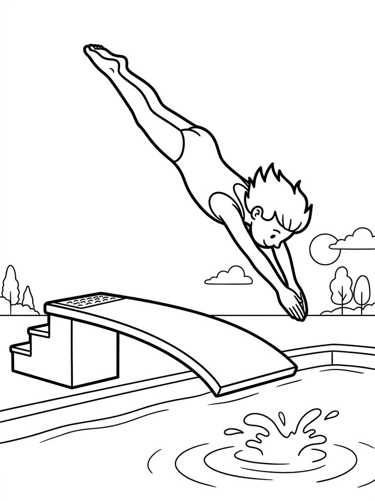 Diving From Diving Board Coloring Page