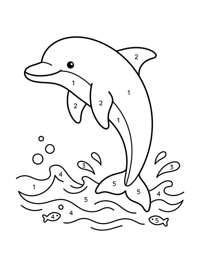 Dolphin Color By Number Coloring Page