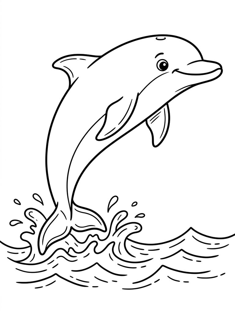 Dolphin Jumping Out Of Water / Leaping Dolphin Coloring Page