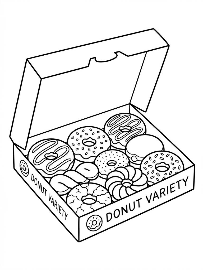 Donut Box Variety Coloring Page
