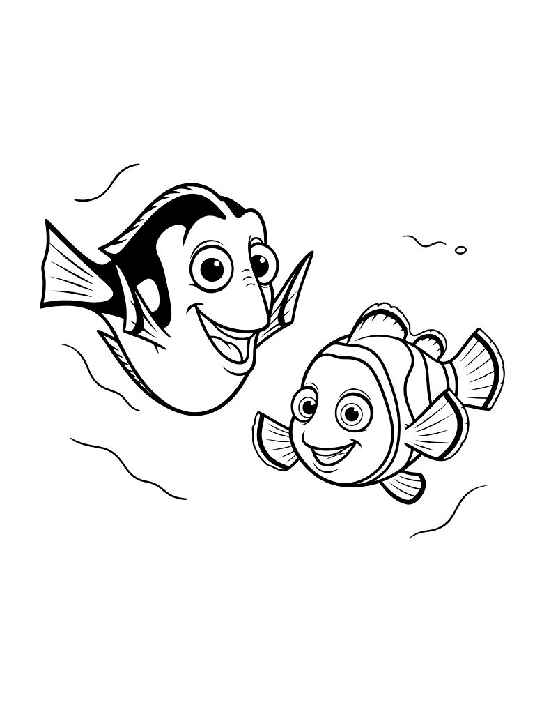Dory And Nemo Swimming Underwater Coloring Page