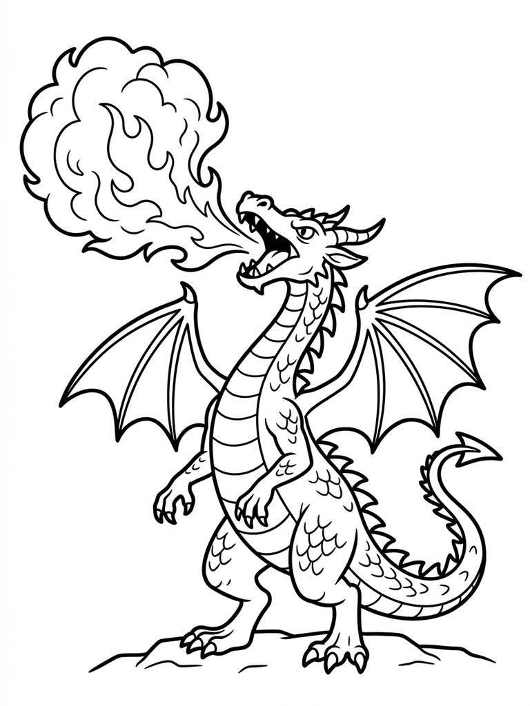 Dragon Breathing Fire / Fierce Fire-Breathing Pose Coloring Page