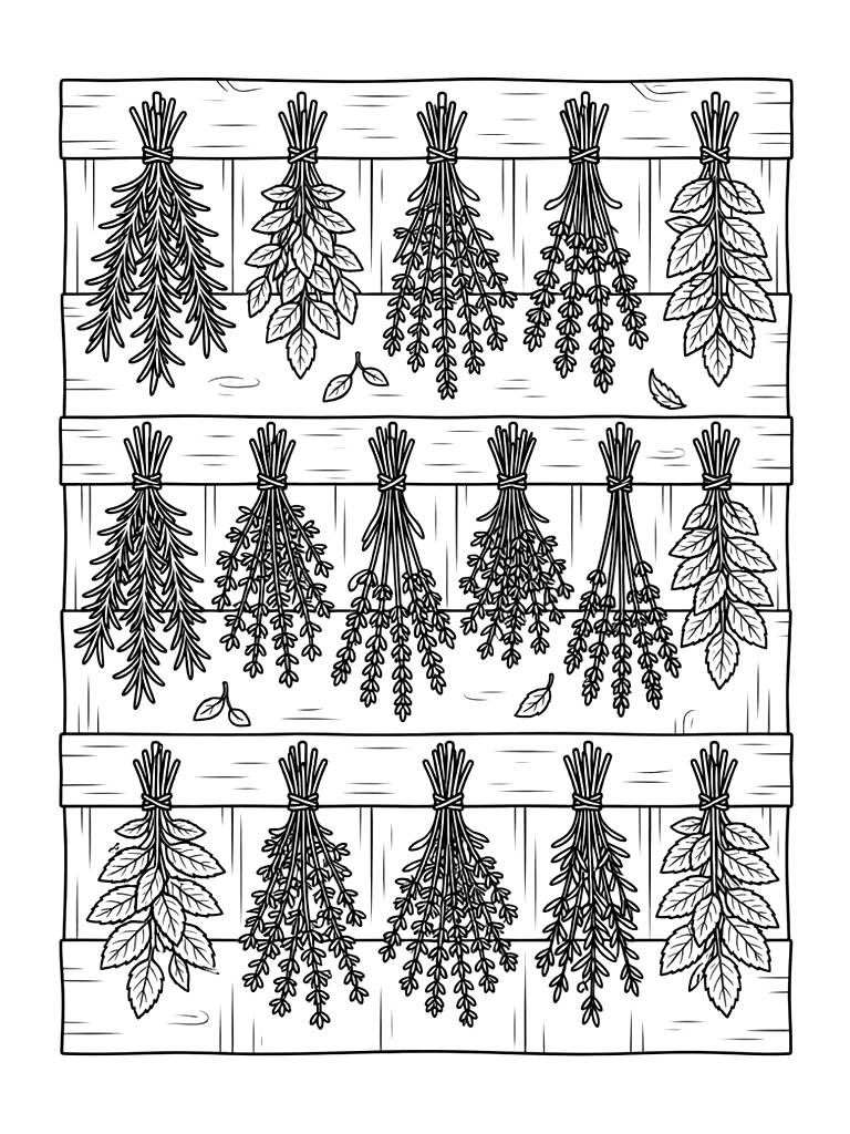 Drying Herb Bundle Wall Coloring Page