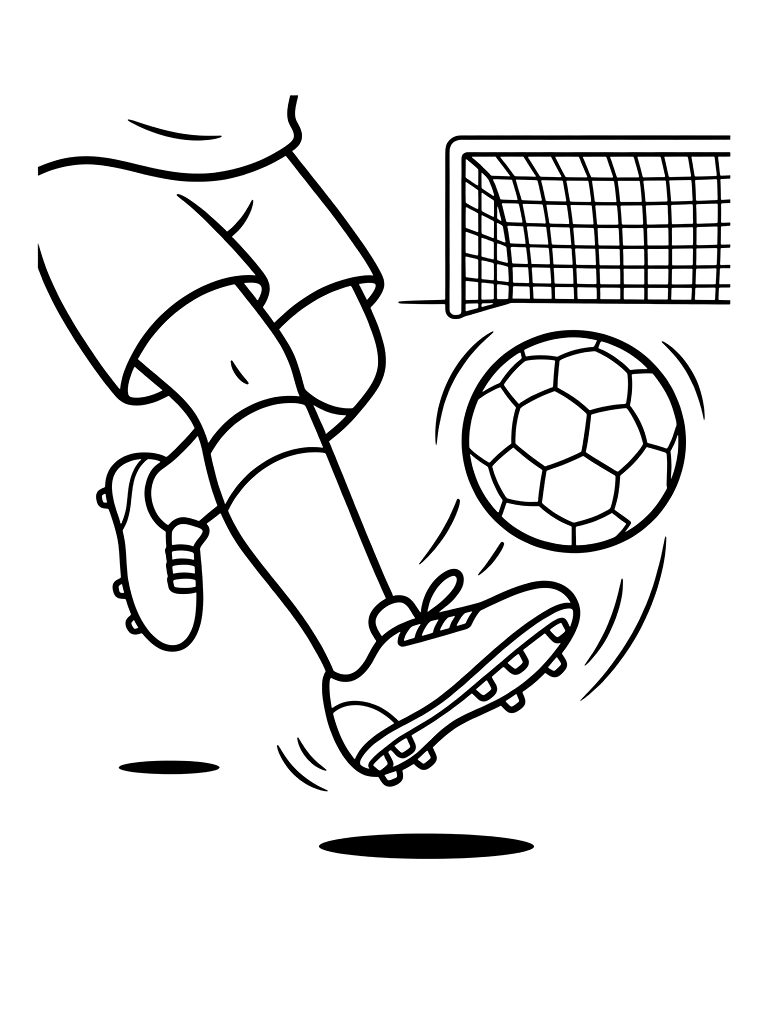 Dynamic Shot Of A Soccer Player's Cleat Connecting With A Ball Coloring Page