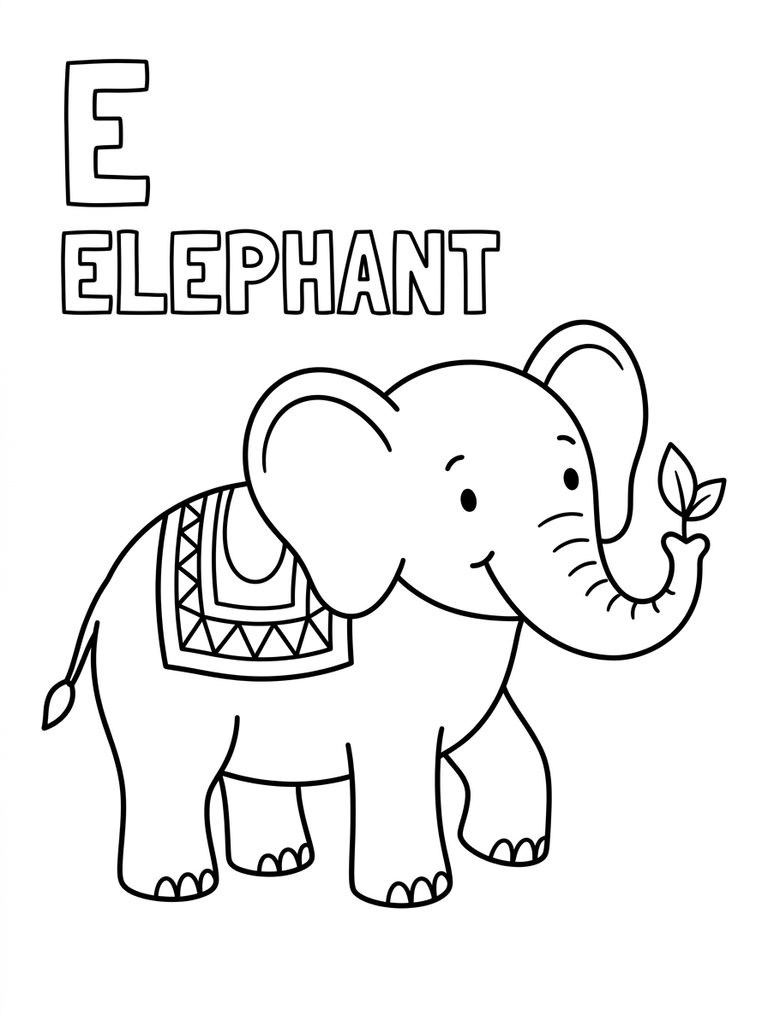 E Is For Elephant Coloring Page
