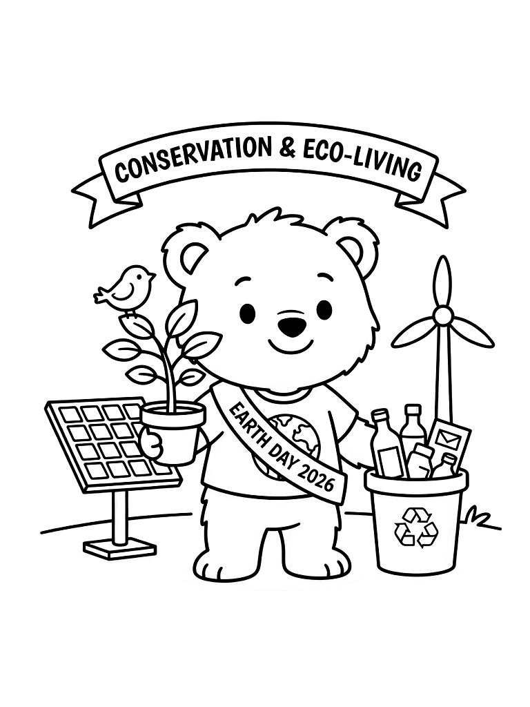Earth Day 2026 Conservation & Eco-Living Coloring Page