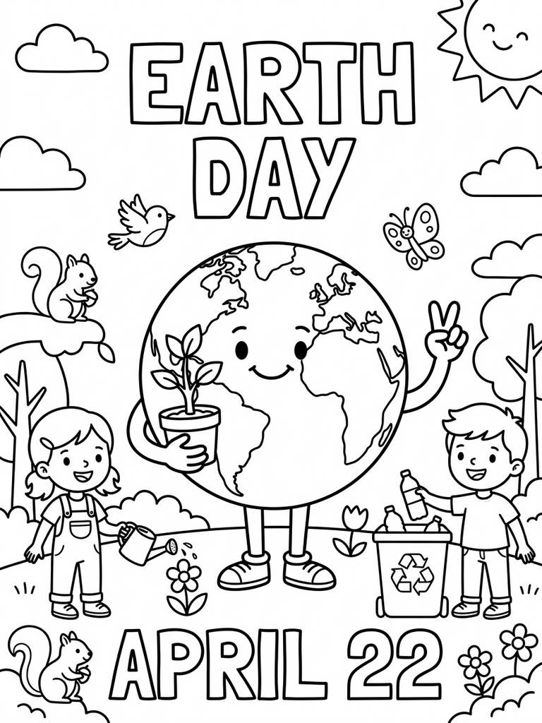 Earth Day April Coloring Page