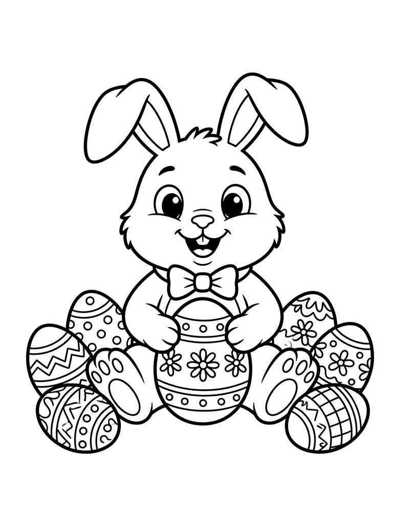 Easter Bunny And Decorated Egg Patterns Coloring Page