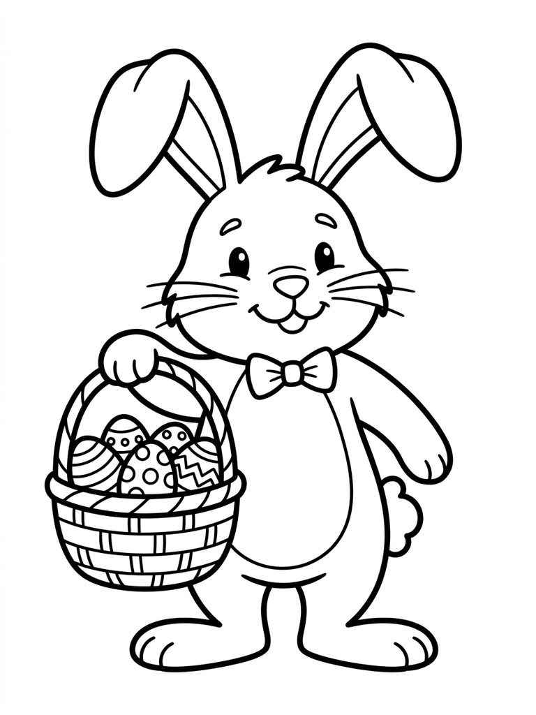 Easter Bunny With Basket Of Eggs Coloring Page