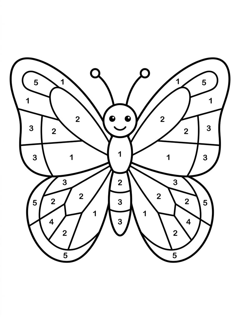 Easy Color By Number Butterfly For Kids Coloring Page