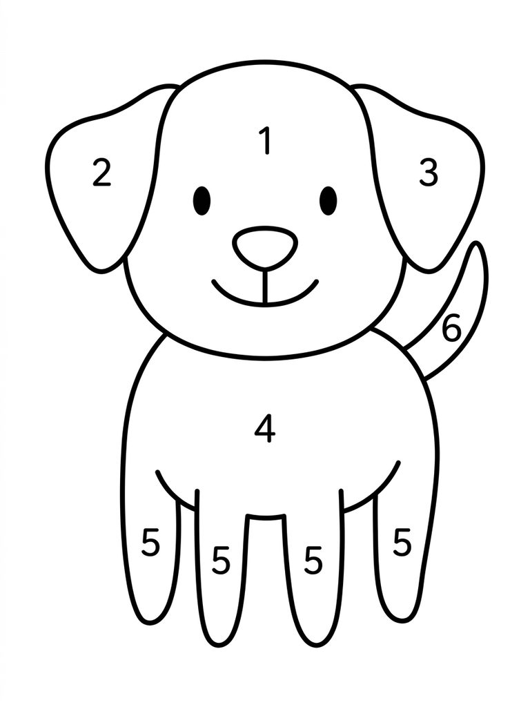 Easy Color By Number Dog For Kids Coloring Page