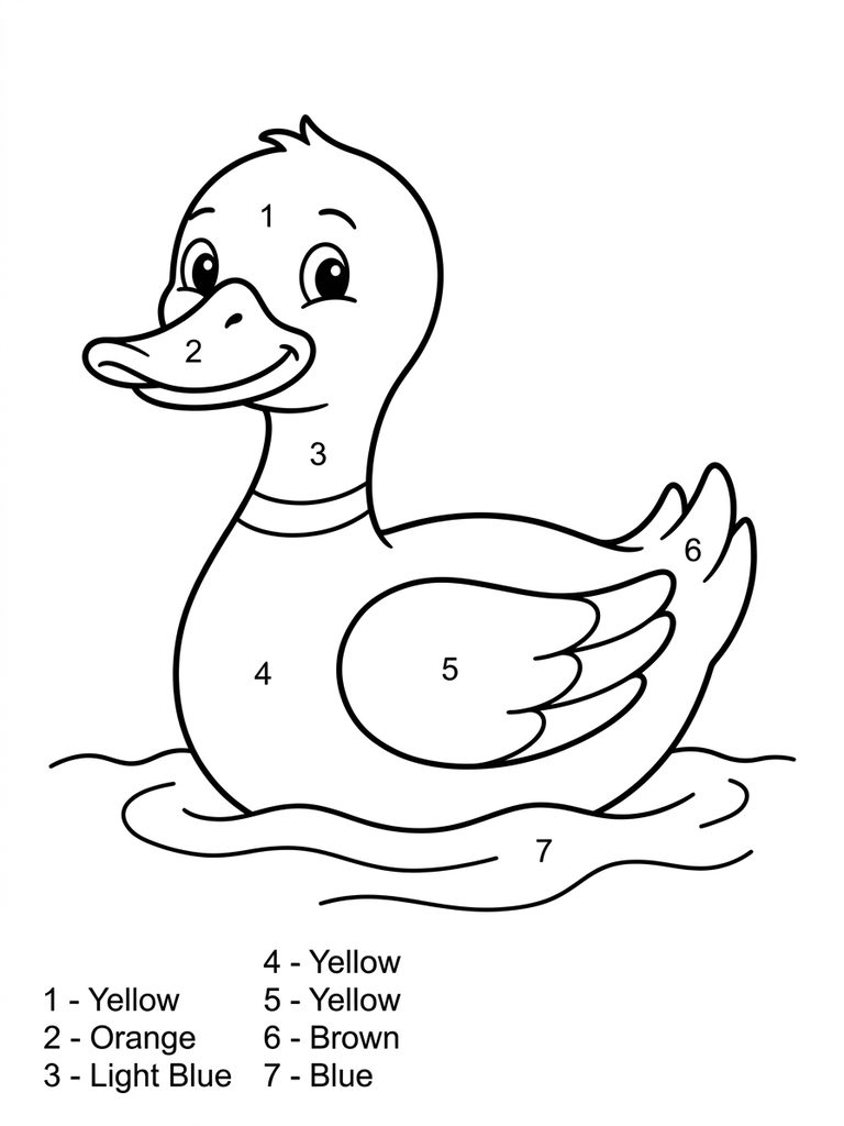 Easy Color By Number Duck For Kids Coloring Page