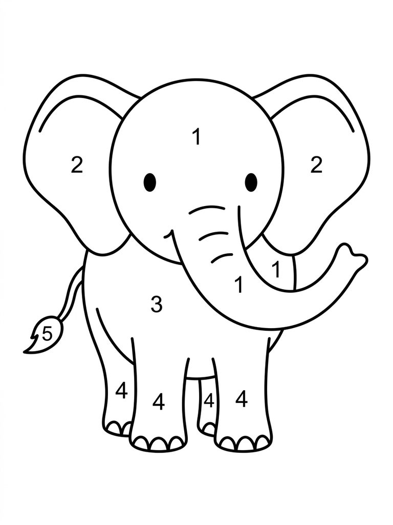 Easy Color By Number Elephant For Kids Coloring Page