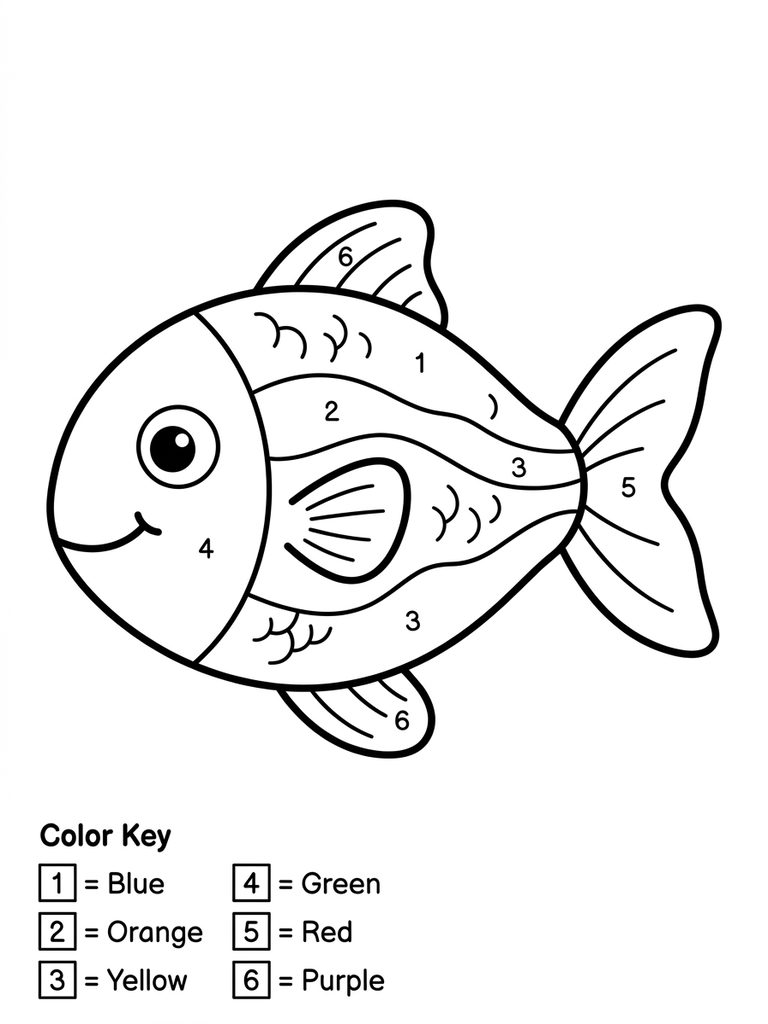 Easy Color By Number Fish For Kids Coloring Page