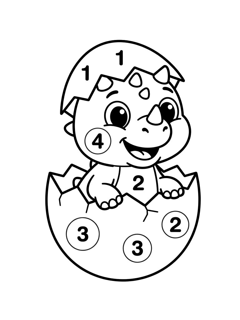 Easy Color By Number Of A Cute Smiling Baby Dinosaur Hatching From A Simple Egg Shell With Clear Bold Numbered Segments For Toddlers coloring page — free printable for kids and adults