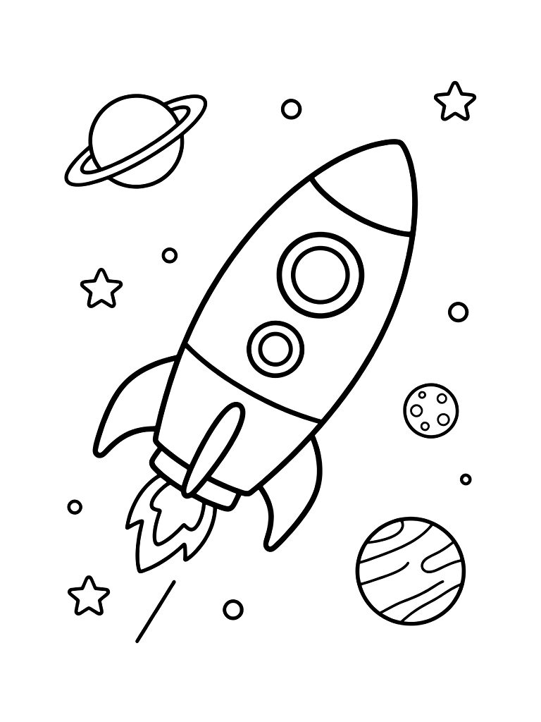 Easy Color By Number Rocket Ship Flying Through Planets And Stars For Kids Coloring Page — free printable for kids and adults