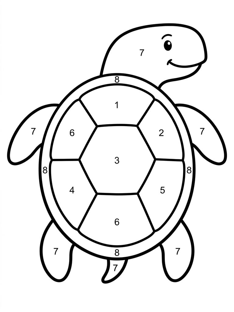 Easy Color By Number Turtle For Kids Coloring Page