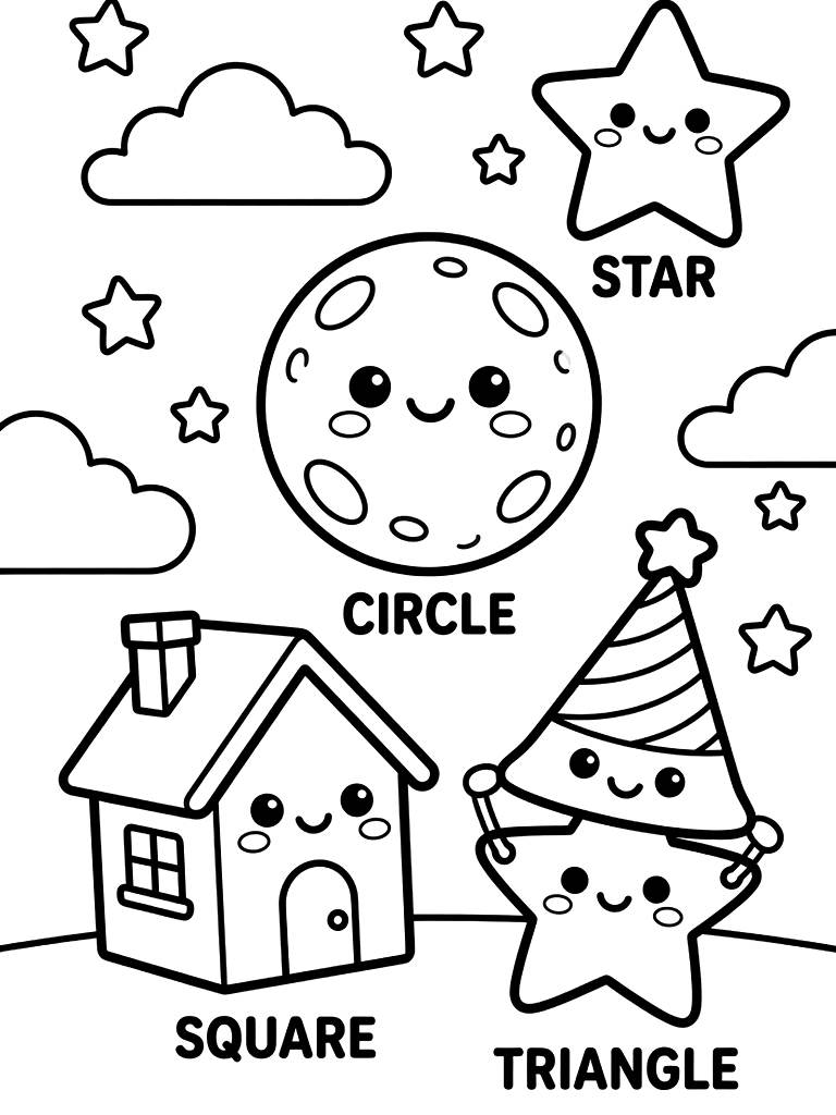 Educational Coloring Sheet Featuring Labeled Shapes Of A Circle coloring page — free printable for kids and adults