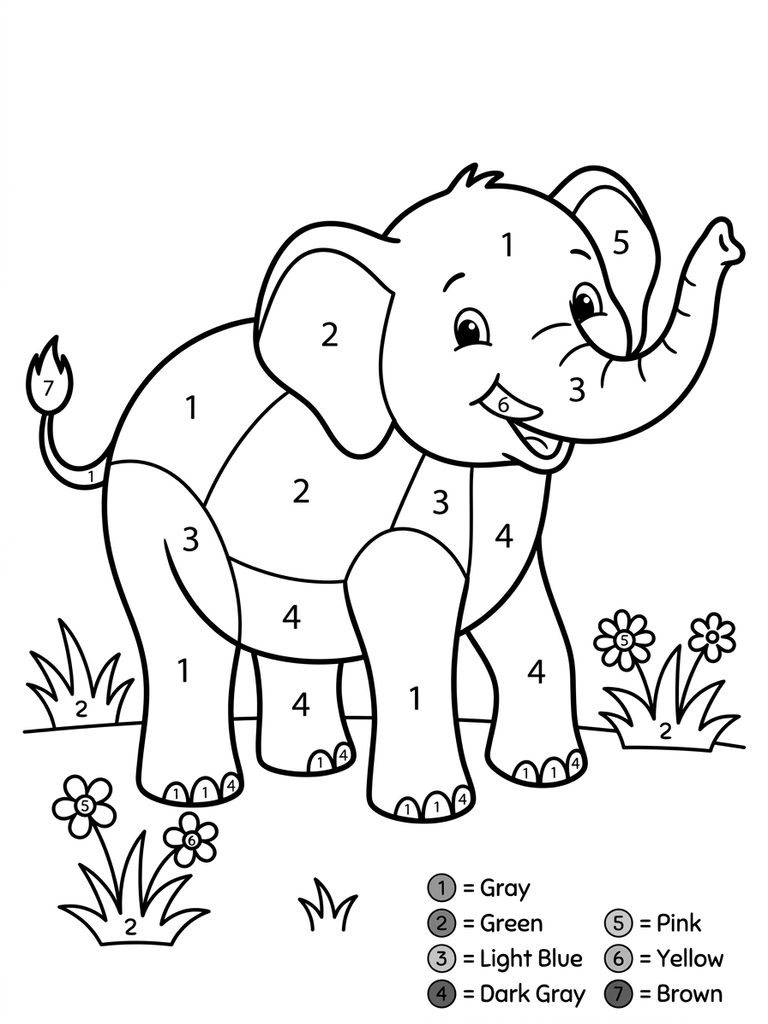 Elephant Color By Number Coloring Page