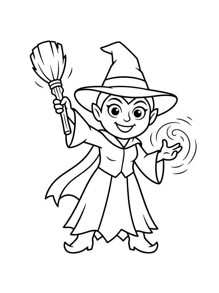 Elphaba Casting Spells Green Witch Coloring Page