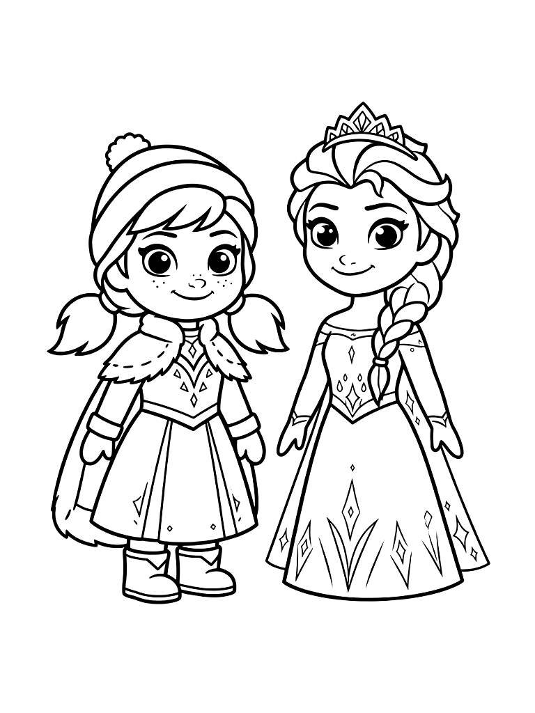 Elsa And Anna Frozen Sisters Coloring Page