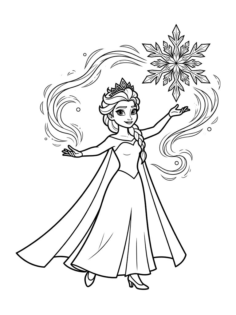 Elsa Using Her Ice Powers To Create A Beautiful Crystalline Snowflake Ornament In The Air Coloring Page