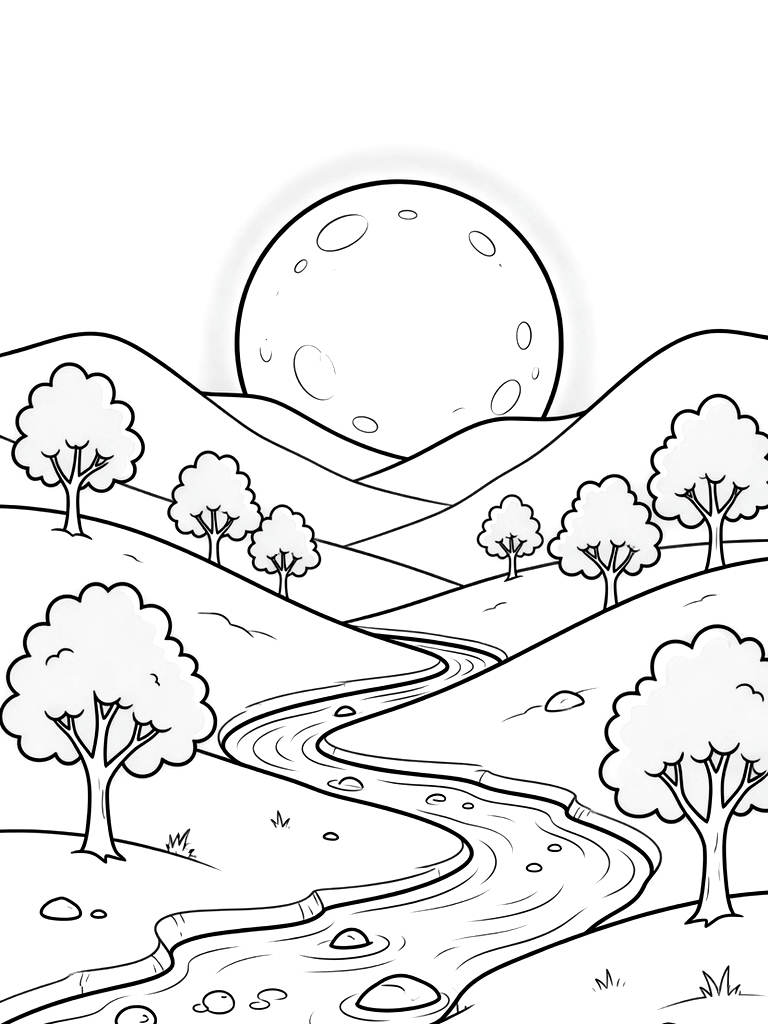 Ethereal Fantasy Valley With Glowing Pastel Pink Trees Coloring Page