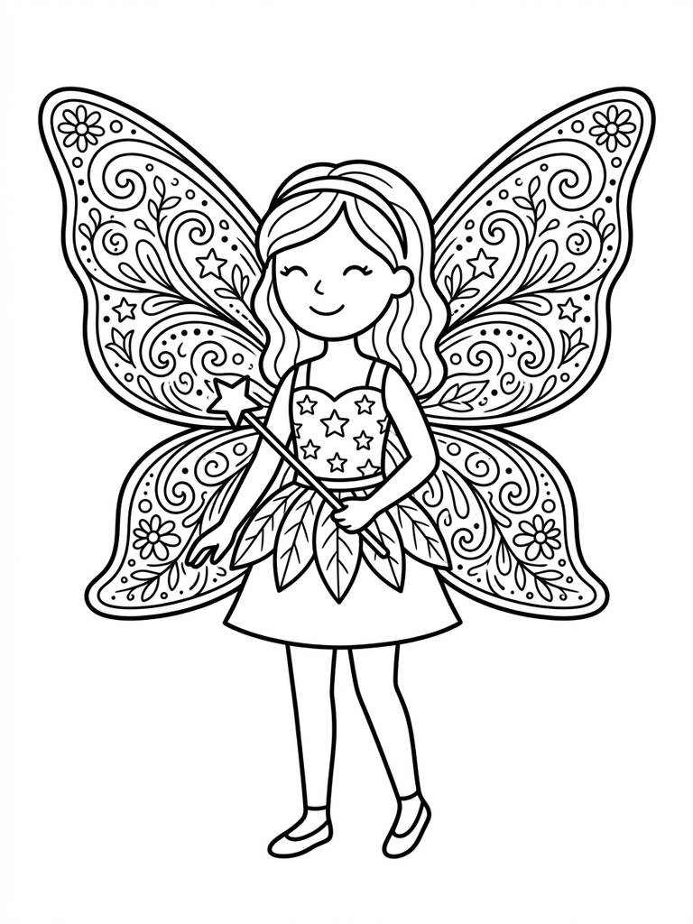 Fairy With Beautiful Wings / Close-up Wing Details Coloring Page