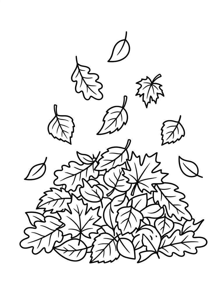 Falling Autumn Leaves Pile Coloring Page